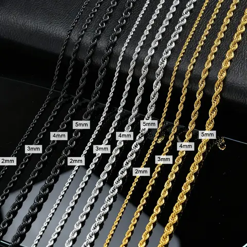 Rope Long Chain Necklace for Men Women,Waterproof Stainless Steel Twisted Rope Chain Collar,Punk Minimalist Jewelry Gift