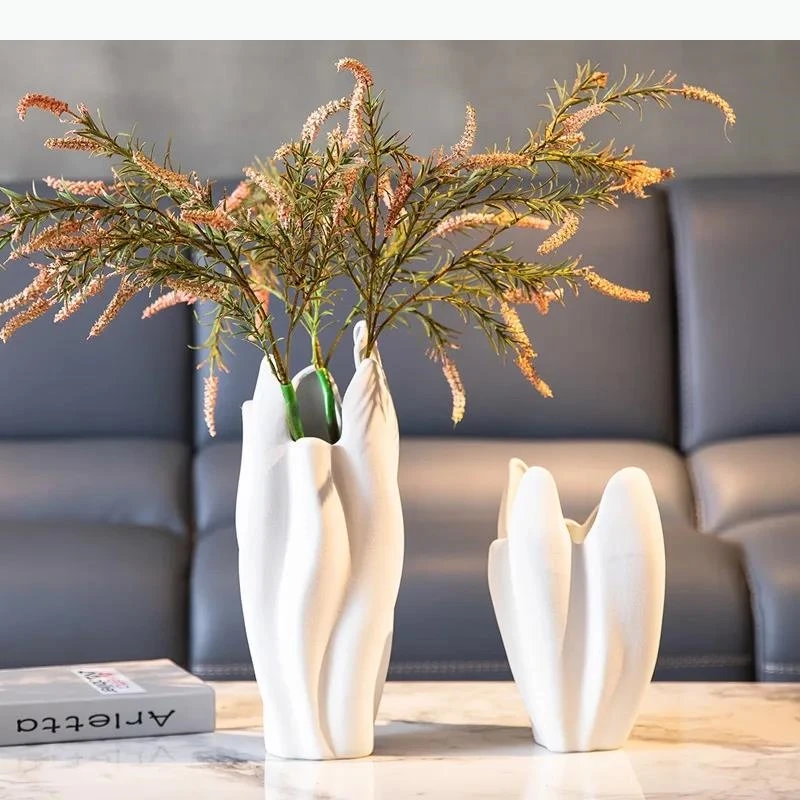 Ceramic Vase Irregular Pleated Scrub Ceramic Handicraft Flower Vase Floral Arrangement Accessories Terrarium Home Decoration