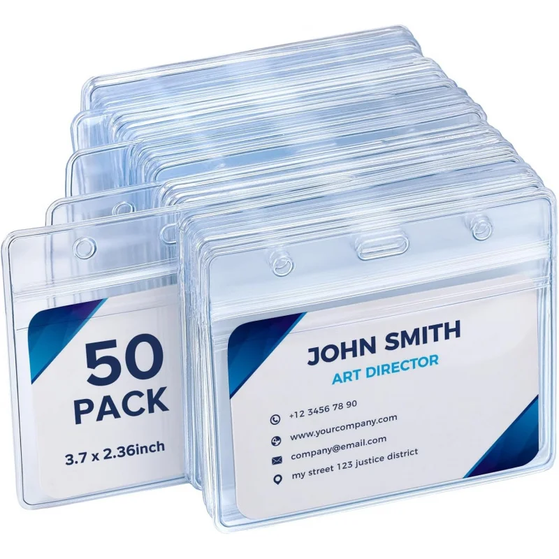 pacote-com-50-porta-crachas-horizontais-ultra-resistentes-porta-cartoes-de-identificacao-de-plastico-transparente-porta-crachas-a-prova-d'agua-com-fecho-reutilizavel