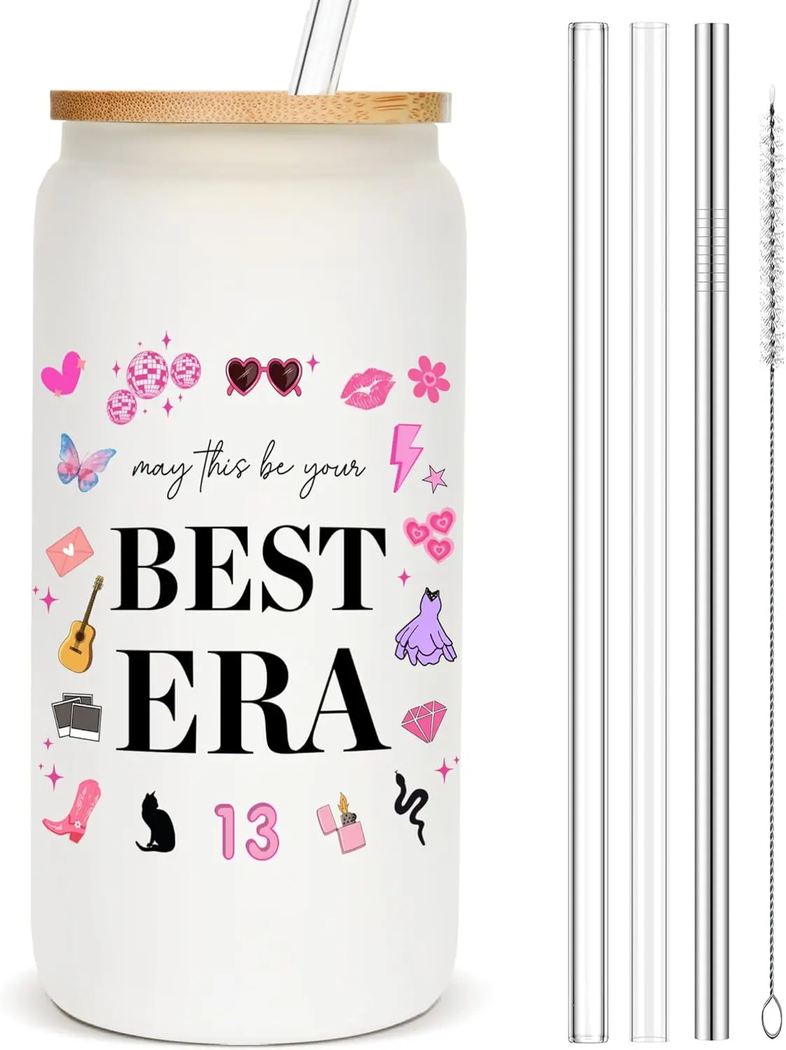 قد يكون هذا أفضل هدايا ذات طابع العصر الخاص بك، فكرة هدية عيد ميلاد للنساء، كوب زجاجي سعة 16 أونصة مع غطاء وقش، كوب قهوة مثلج #1