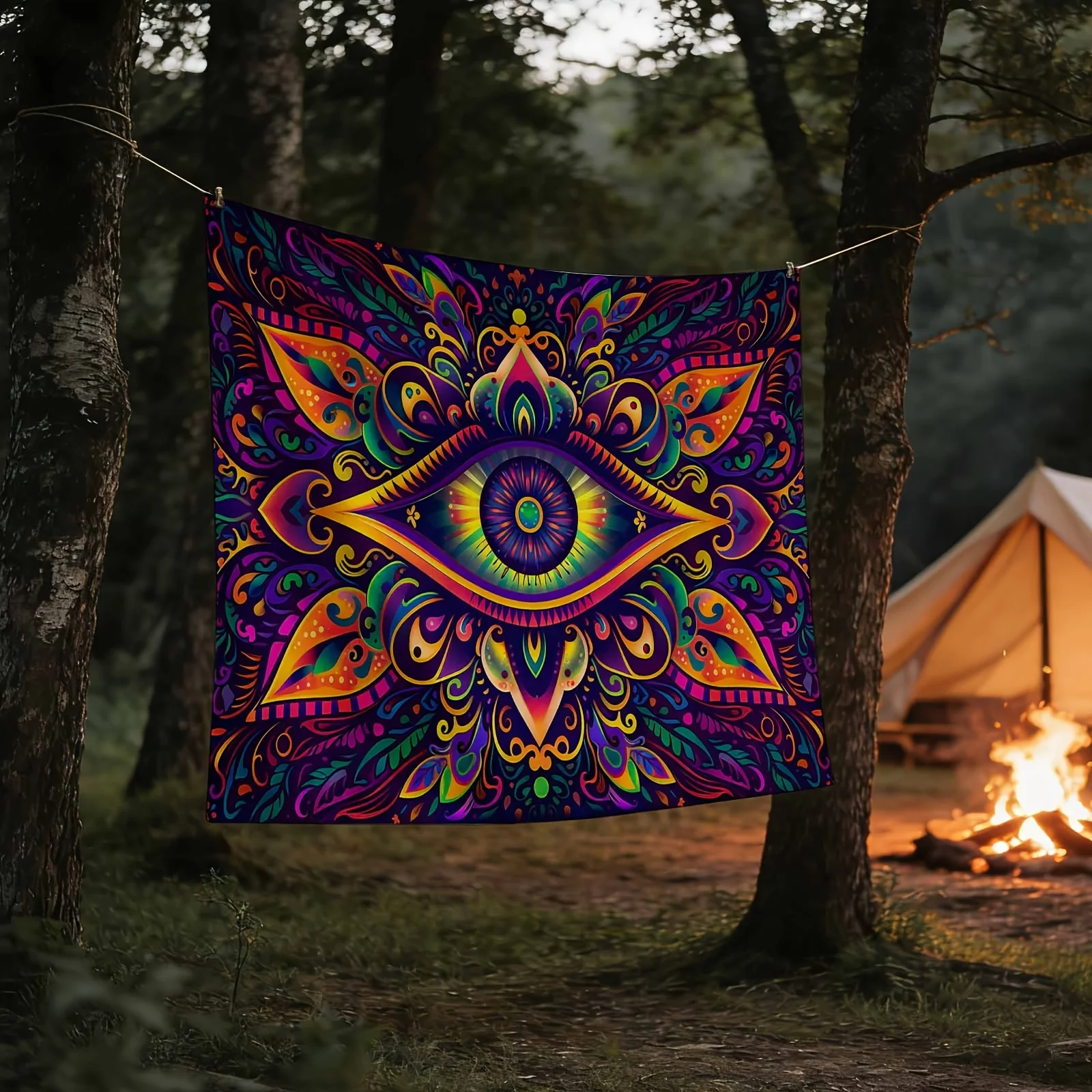 Colorful Third Eye Mandala Psychedelic Art 2D Flat Tapestry Backdrop For Bedroom Decor Spiritual Wall Hanging Art Print