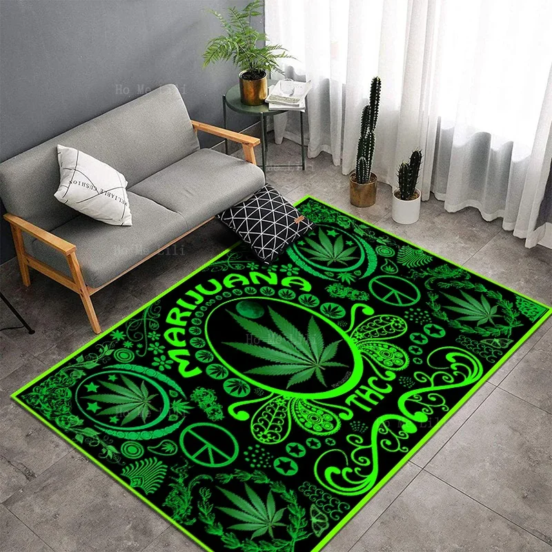 Green Grass Painting Keep Cool Smoke Weed Warning Signs Retro Non Slip Flannel Floor Rugs By Ho Me Lili