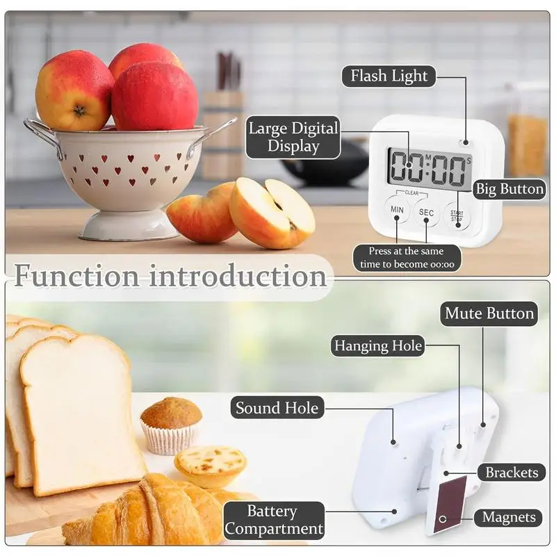 Countdown Timer Visual Timer Big Digits LCD Screen Loud Alarm ON/Off Switchh Magnetic Multi-Function Digital Kitchen Timer