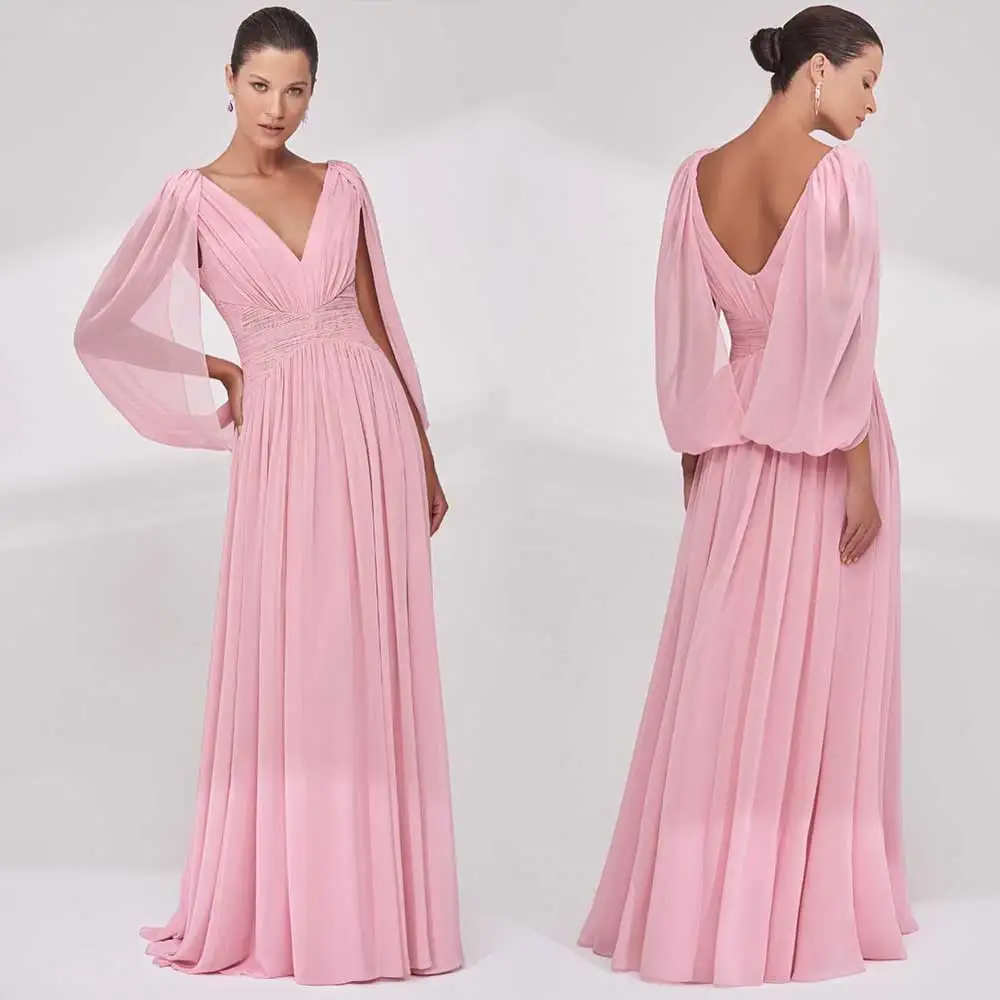 

Romantic Chiffon Evening Dress Deep V-Neck A-Line Draped With Shawl Temperament Elegant And Pretty Women's Prom Dresses Gala