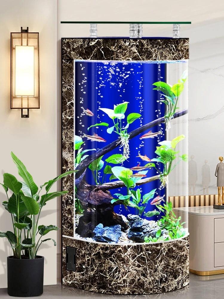 New fish tank living room household small and medium-sized floor tank household aquarium ecological semicircle