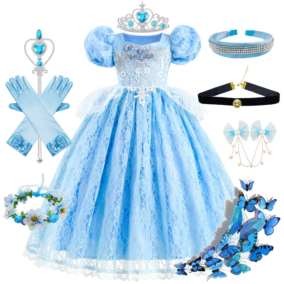 Girls Cinderella Cosplay Princess Dress Birthday Gift Halloween Carnival Costume Event Festival Party Clothing Kids Elegant Gown