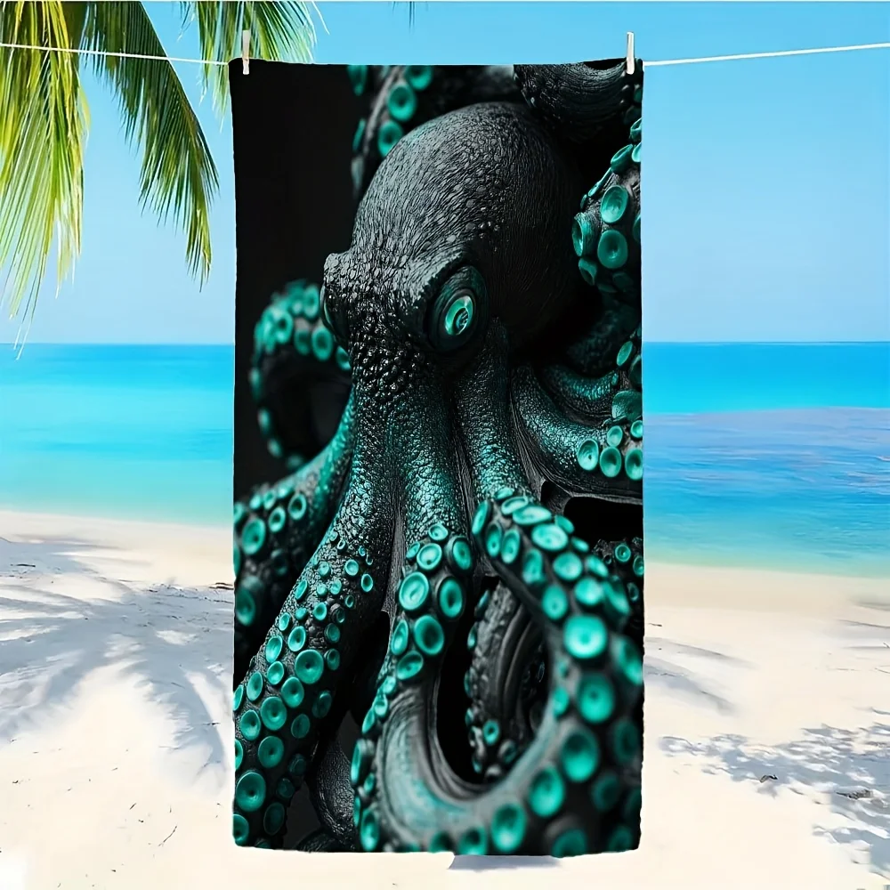 Black Teal Octopus Printed Beach Towel Polyester Soft Quick Dry Large Bath Towel Summer Swimming Pool Surfing Blanket