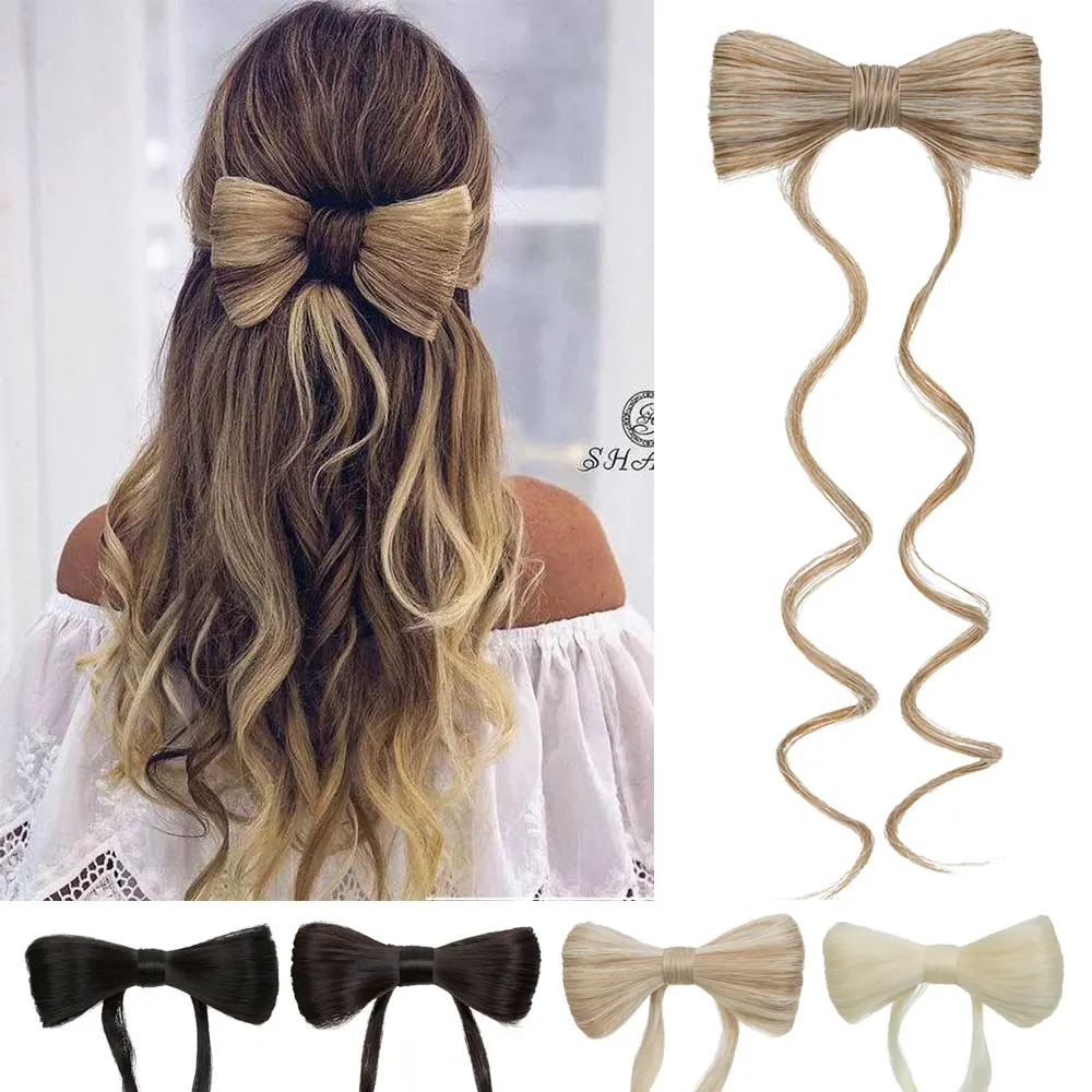 

S-noilite Synthetic Bow Hair Clip 1Pc Layered Bowknot Long Hairpiece Natural Women's Barrettes Ponytail Clip-In Hair Extensions