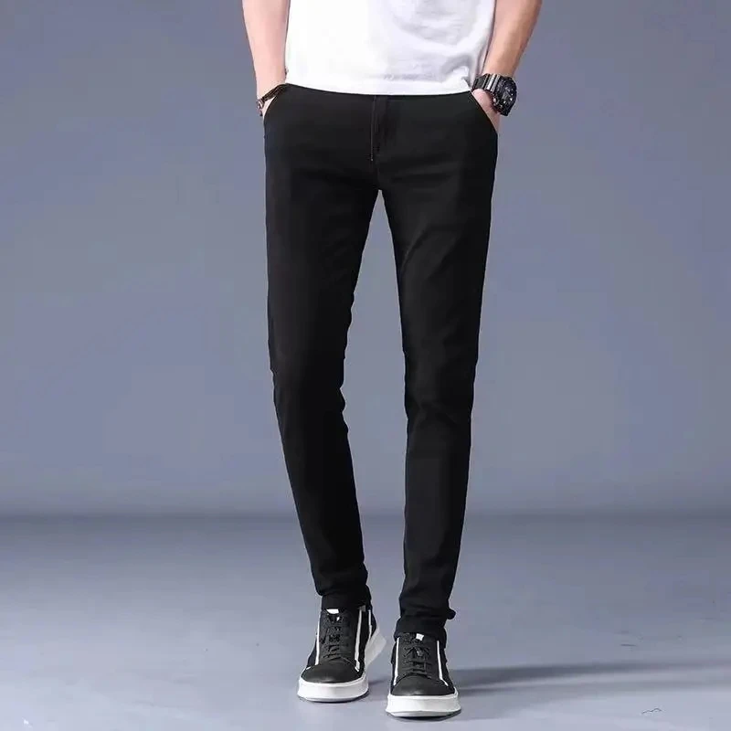 بنطلون مستقيم أحادي اللون للرجال ، بنطلون مطاطي بقصة ضيقة ، كل المطابقة ، قطن ، موضة كاجوال ، عمل ، ربيع وصيف #3