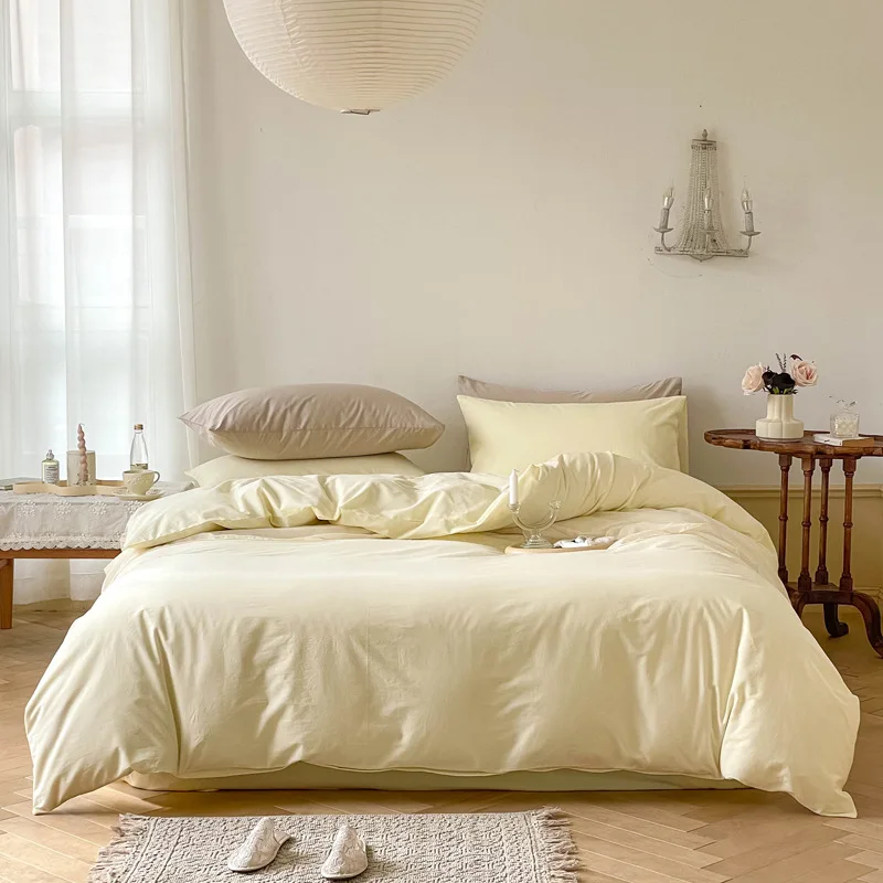 Cheese Cream Yellow~Light Yellow Bedding Product Goose Yellow Wash Cotton Set of Four Pieces All Cotton