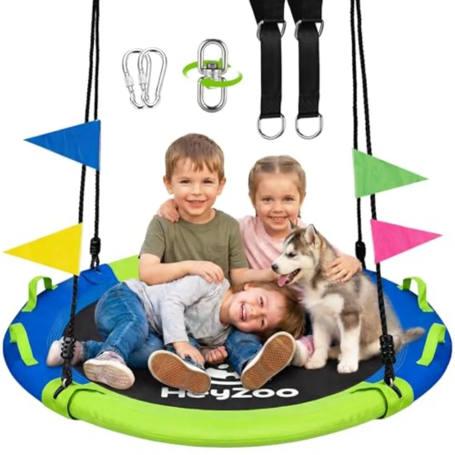 

43 Inch Tree Swing 900lbs Weight Capacity Saucer Swing Sets for and Adults with 360 Degree Swivel and Adjustable Hanging Strap