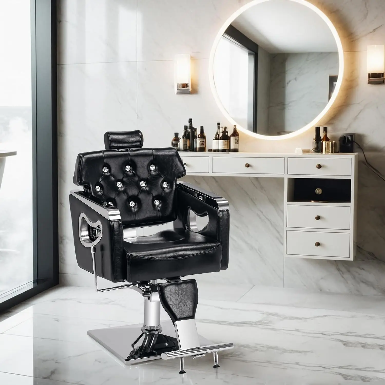 Antique Reclining Barber Chair & Salon Styling Chair, Hydraulic Pump, Hair Cutting & Shaving, Black, Customized