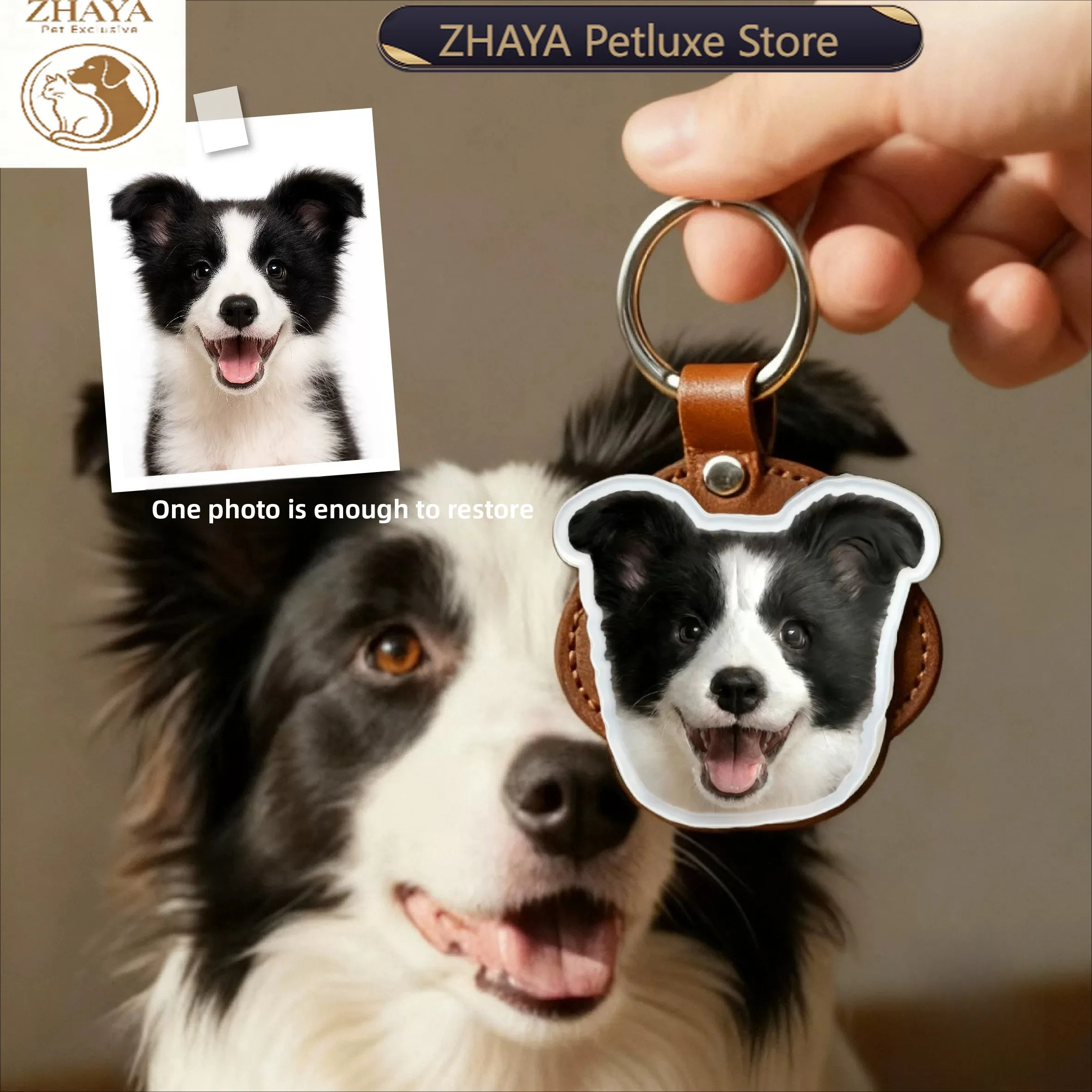 Custom Pet Keychain Embossed 3D Leather Hanging Pendant Cat Dog Gift Birthday Present