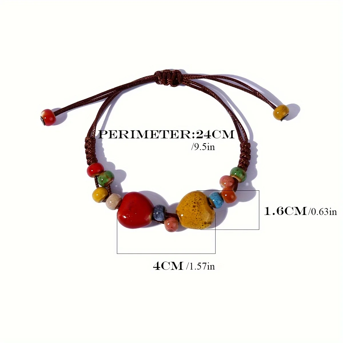 Colorful Love Heart Charm Bracelet, Retro Traditional Chinese Ethnic Style Colorful Ceramic Bead Bracelet Jewelry Accessories