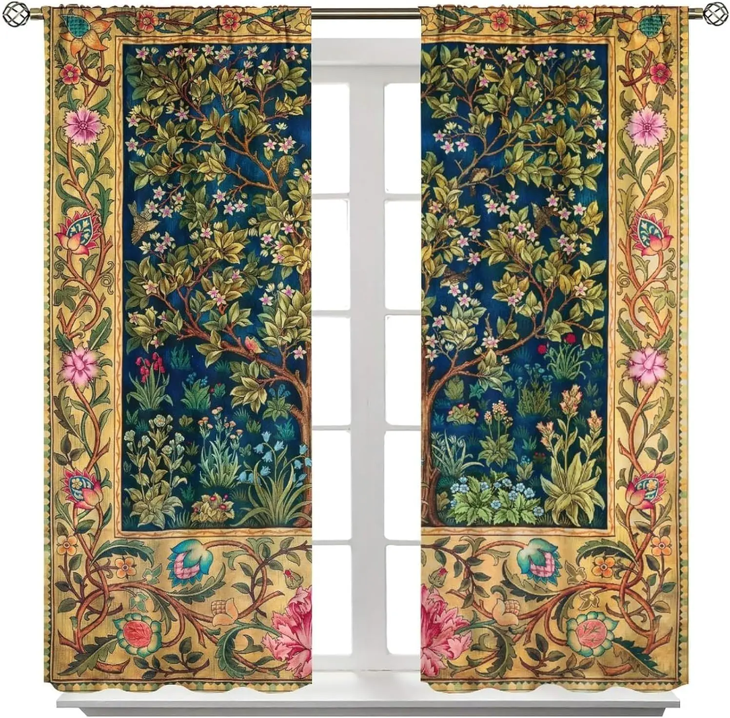 Vintage Floral Curtain,William Morris Original Design Tree for Bedroom,Living Room, Kitchen Privacy Curtain,2 Panels