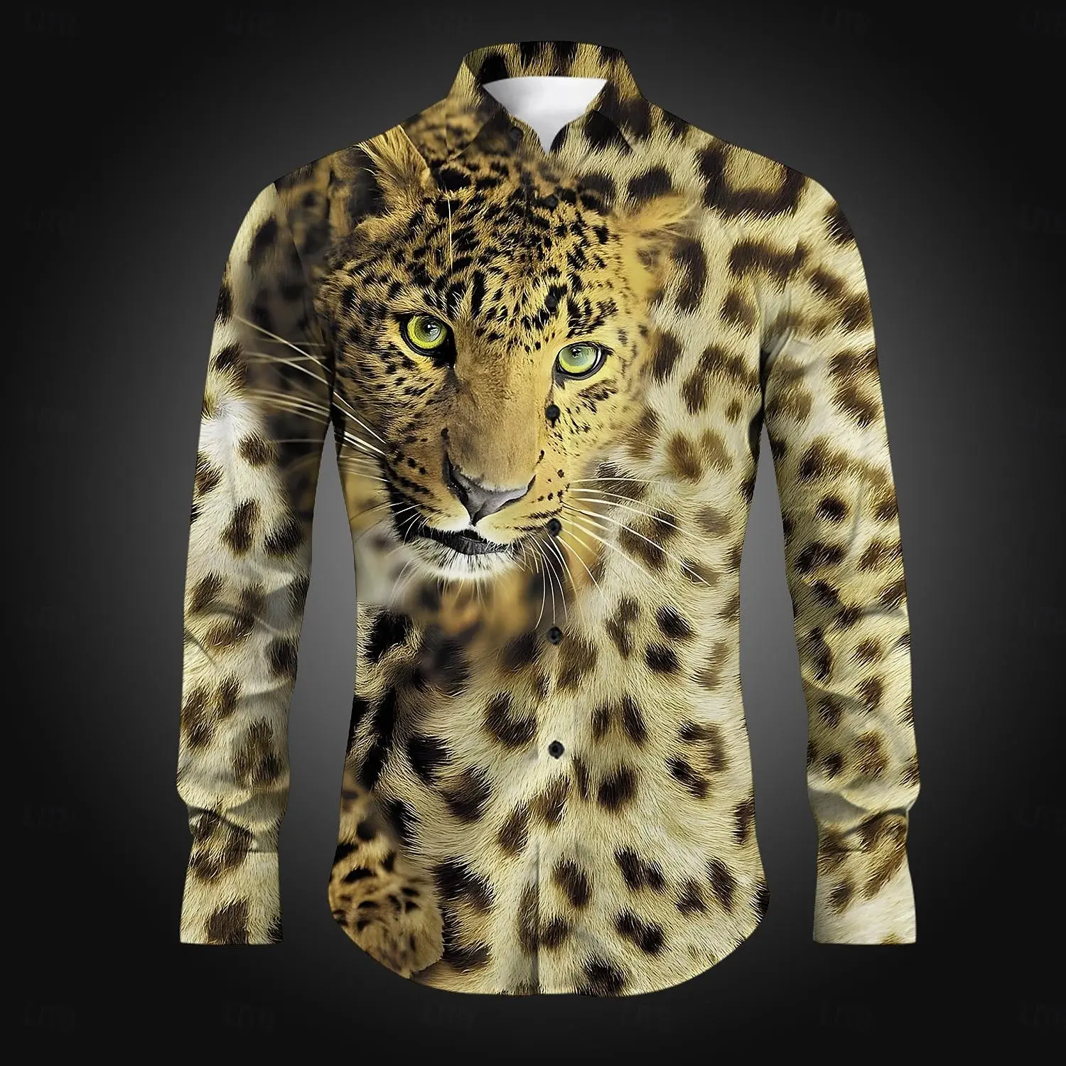 Leopard Casual Men\'s Button Up Shirt Printed Shirts Party Daily Holiday Fall Winter Collared Shirts Long Sleeve Polyester Shirt