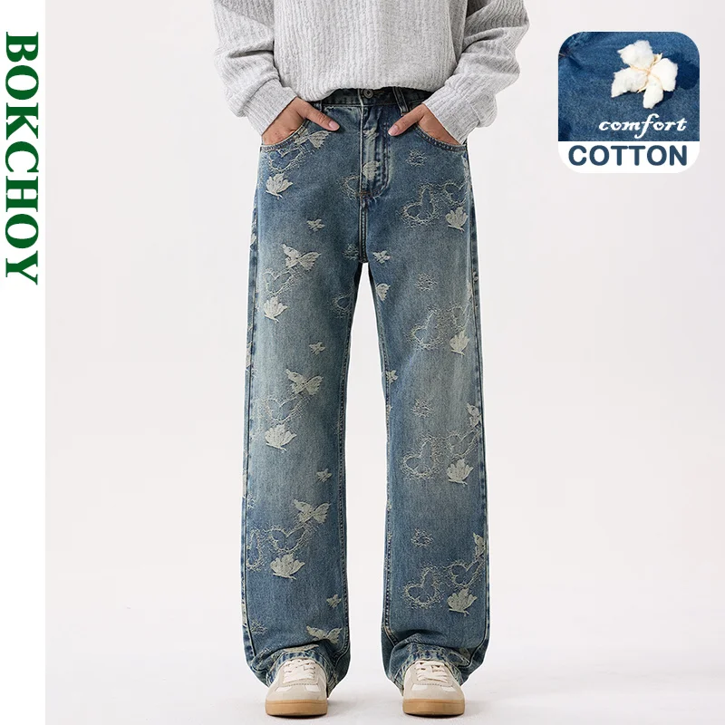2026 Autumn New Straight Trend Vintage Washed Jeans for Men Clothing Cotton Comfort Male Pants AG7539