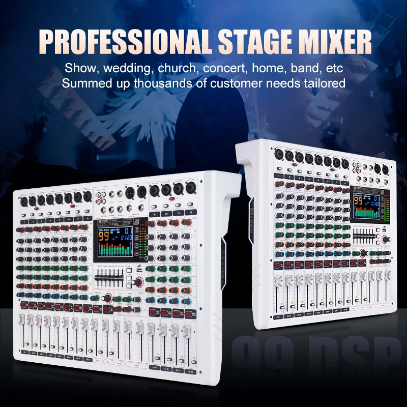 Console de mixage audio professionnelle avec 99 effets DSP, console de mixage numérique pour concerts, mariages, églises et spectacles de groupes en direct