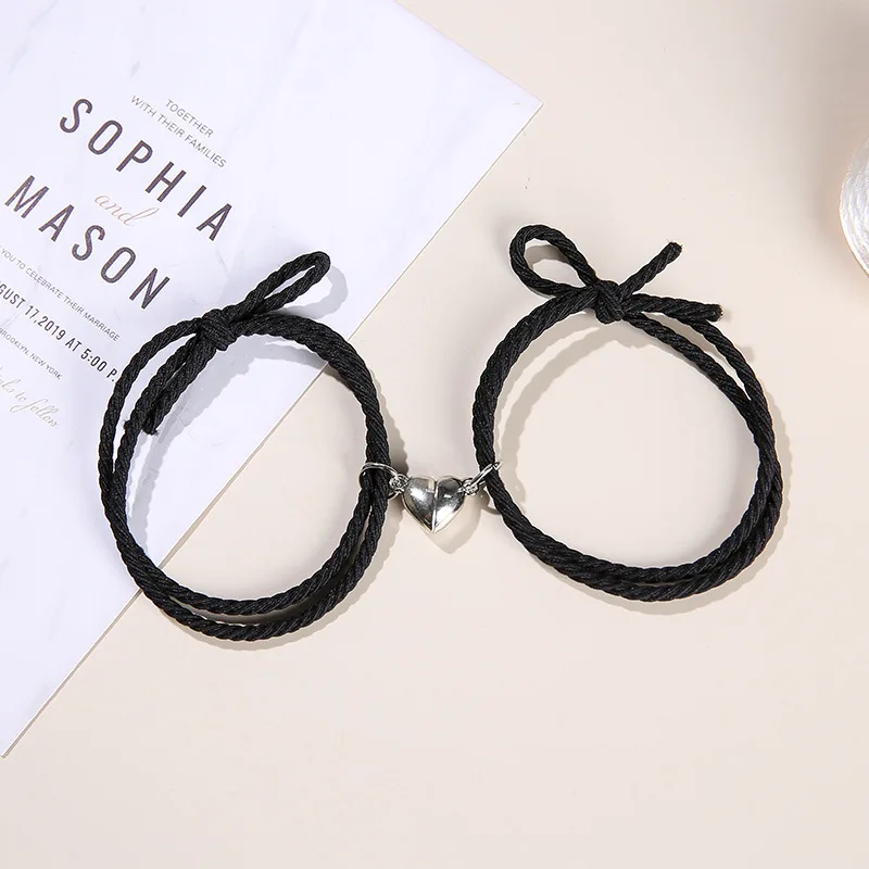 2Pcs/Set Magnet Couple Bracelets Lovers Heart Magnetic Bracelet with Key Lock Charms Women Men Braided Rope Wrist Chain Jewelry