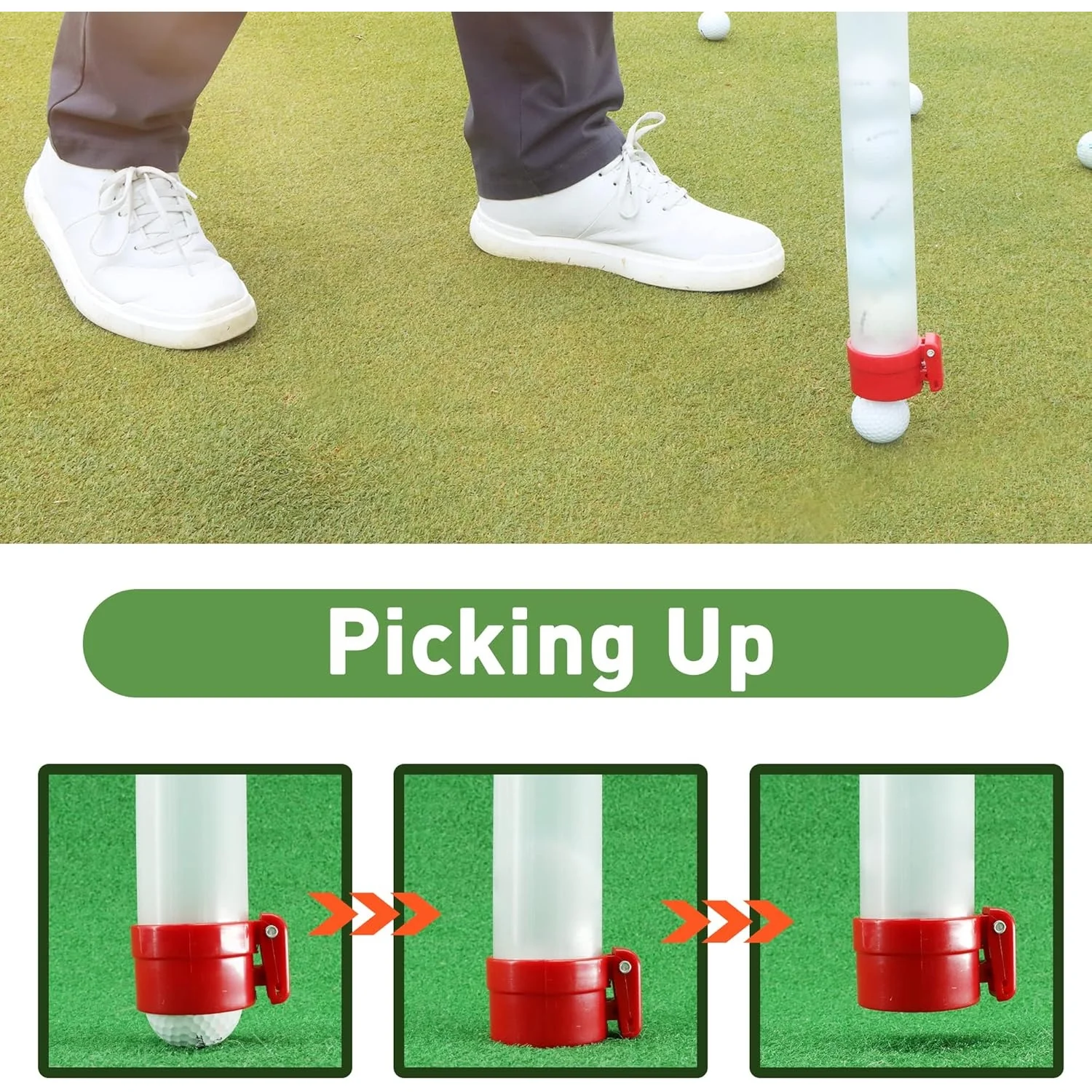 Outil professionnel de récupération de balles de golf, tube en plastique épais, type à déclenchement, ventouse pour ramasser les balles, pour l'entraînement au golf