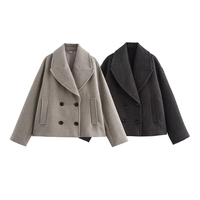 TRAF Autumn New Product Women's Casual Fashion Style Double breasted Wool Collar Long sleeved Jacket Coat