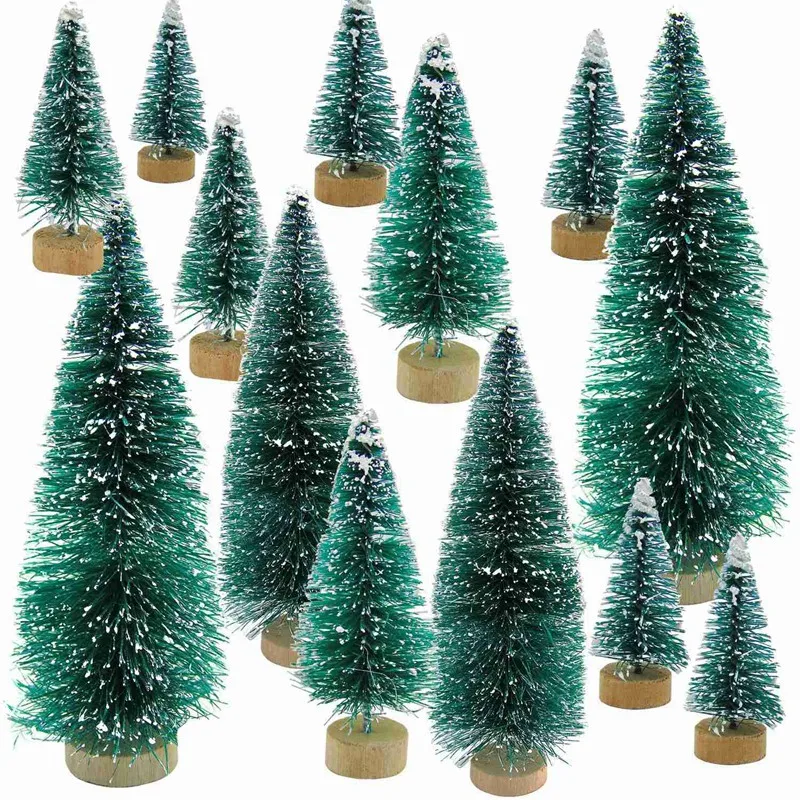 34 Pcs Mini Christmas Tree Snow Frost Small Pine Tree DIY Craft Desktop Decoration Christmas Ornaments Tree Decorations