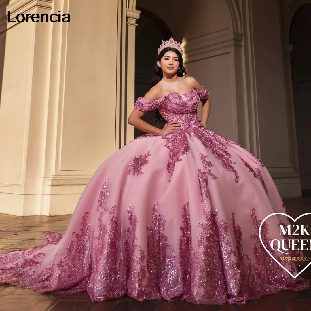 Personalizado brilhante mexicano rosa quinceanera vestido 2024 vestido de baile renda lantejoulas apliques miçangas doce 16 vestidos de 15 anos yqd903