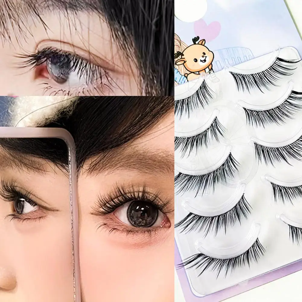 5 paia di ciglia finte curve per bambini, stile volpe segmentata naturale, simulazione di ciglia finte, trucco quotidiano per occhi a grappolo singolo