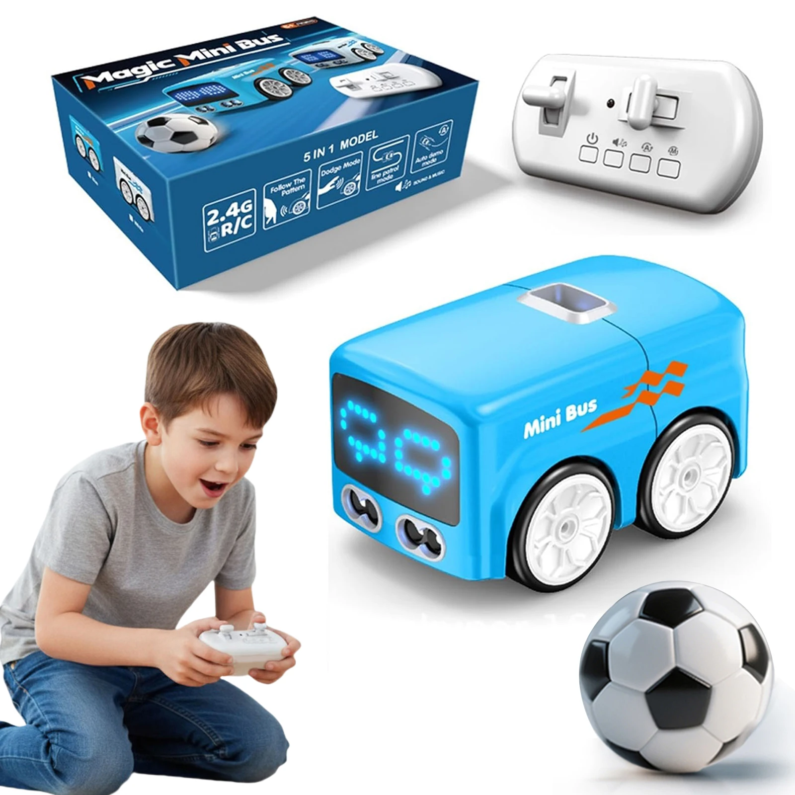 

Intelligent Remote Control Sensor Car Auto-Follow Line Tracking Sensing Obstacle Avoidance RC Intelligent Mini Bus for Kids