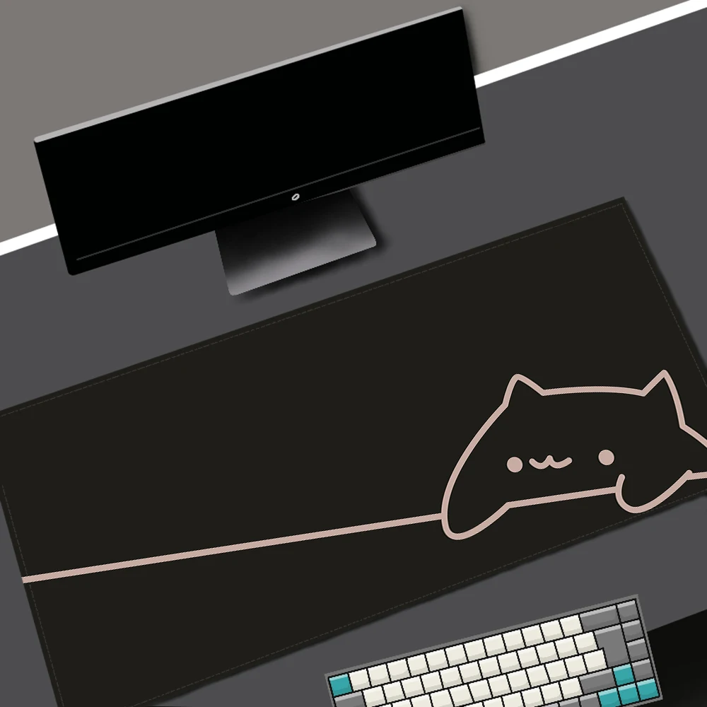 White Deskmat Black Cat Kawaii Mouse Pad Minimalistic Gaming Laptop Large Mousepad Anime Office Carpet Gamer Keyboard Mouse Mats