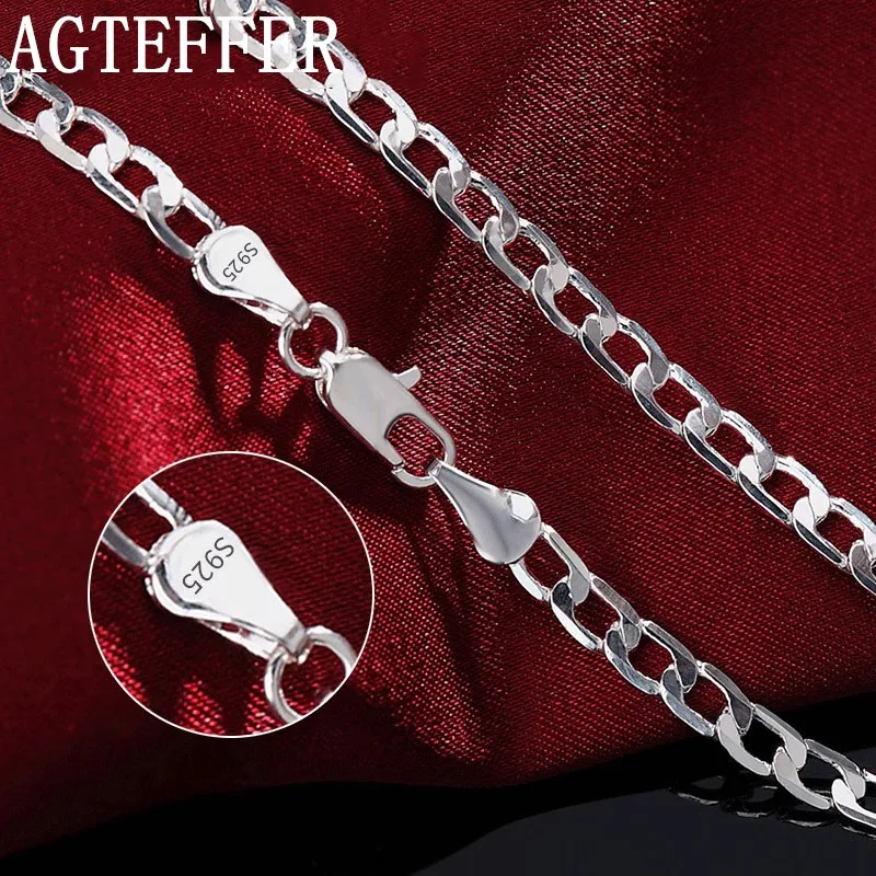 

AGTEFFER 925 Sterling Silver 16/18/20/22/24/26/28/30 inches 4MM Full Sideways Chain Necklace For Women Men Wedding Jewelry Gift