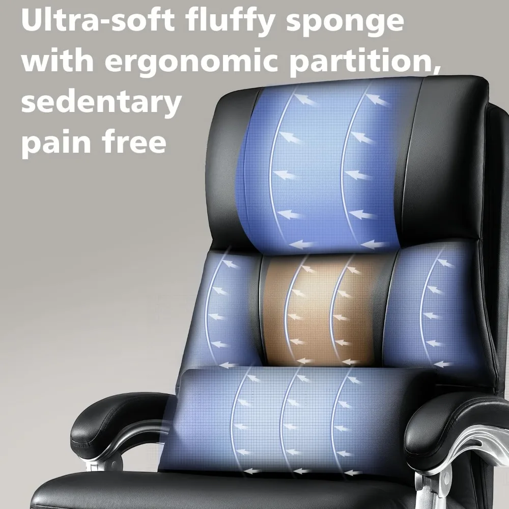 durable high-back leather office chair with footrest for up to 600lbs capacity