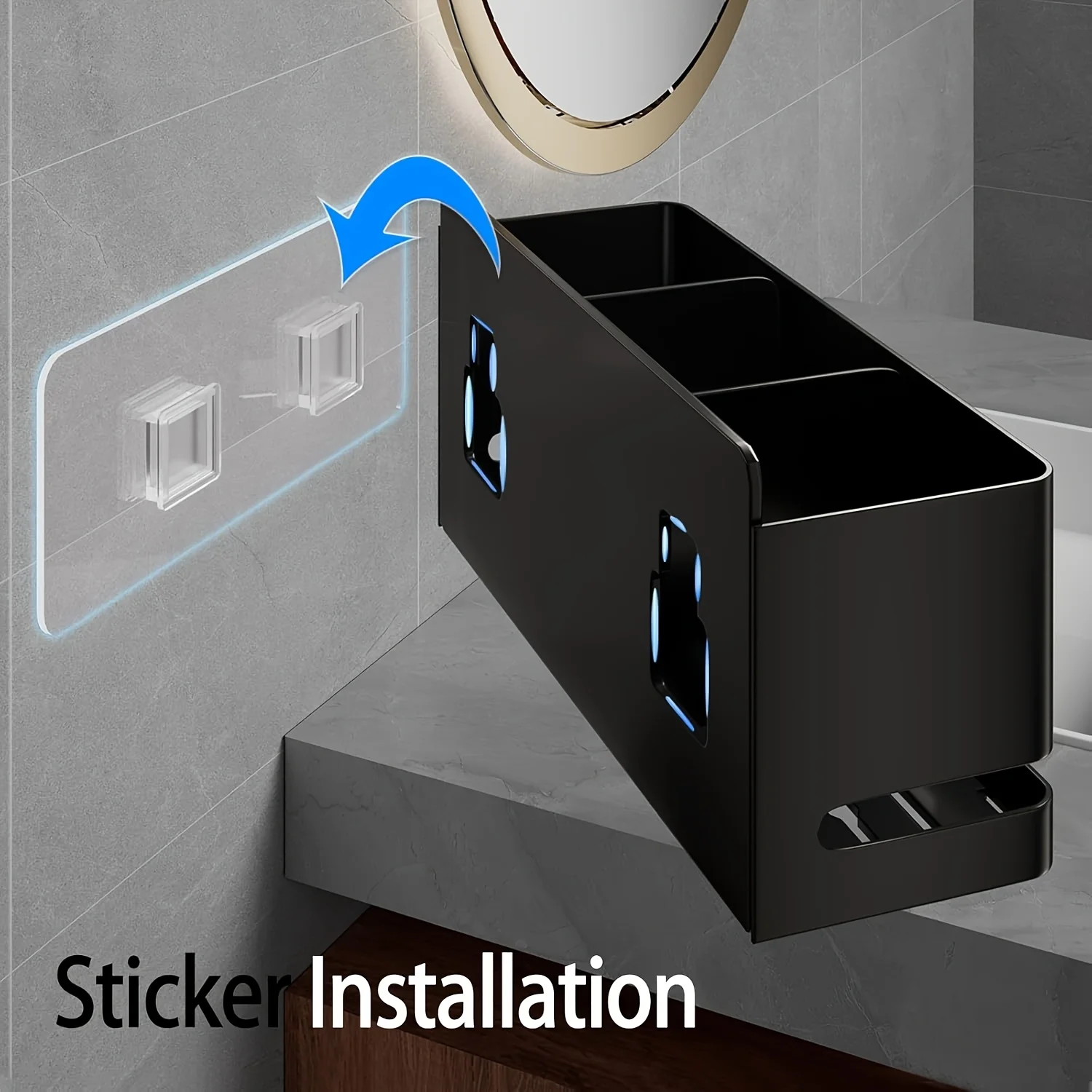 

Heavy Duty Aluminum Toothbrush and Razor Organizer - Space Saving Bathroom Wall Mount Bracket Modern Minimalist Design