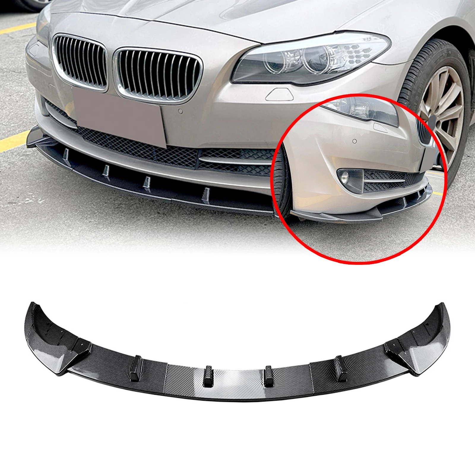 

Front Bumper Spoiler Lip Carbon Fiber Look/Gloss Black Lower Splitter For BMW 5 Series F10 520i 530i 2011-2014 Standard Versions