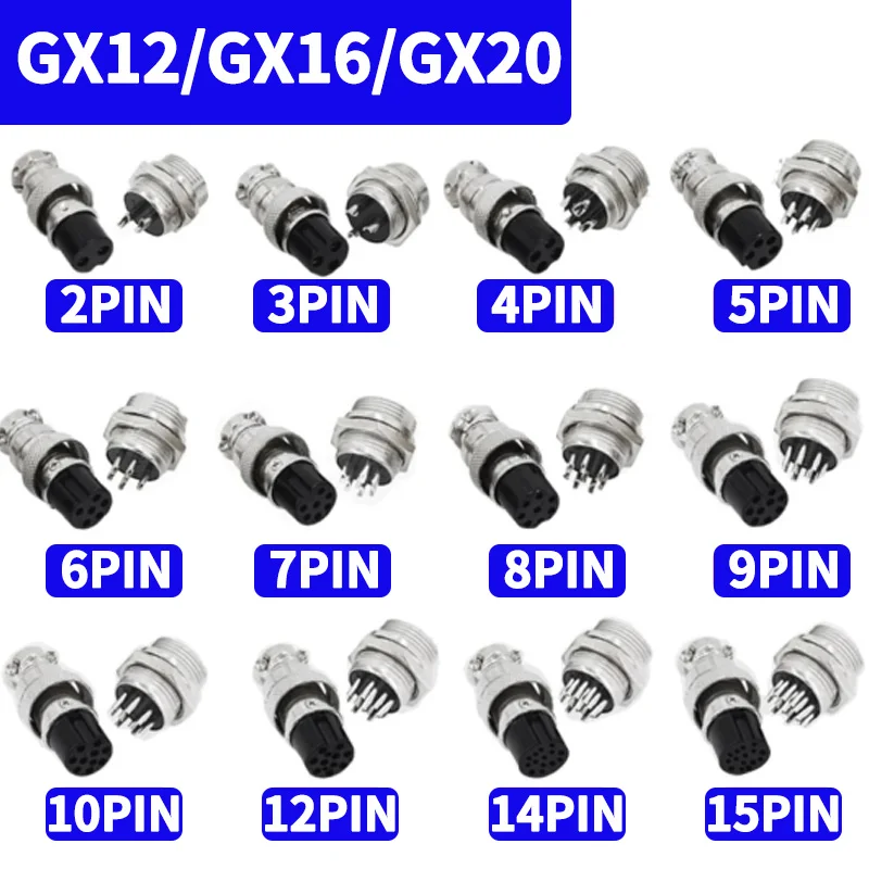 

5/10/20Set GX12 GX16 GX20 2 3 4 5 6 7 8 9 10 12 14 15 Pin Docking Aviator Aviation Plug Socket Circular Connector