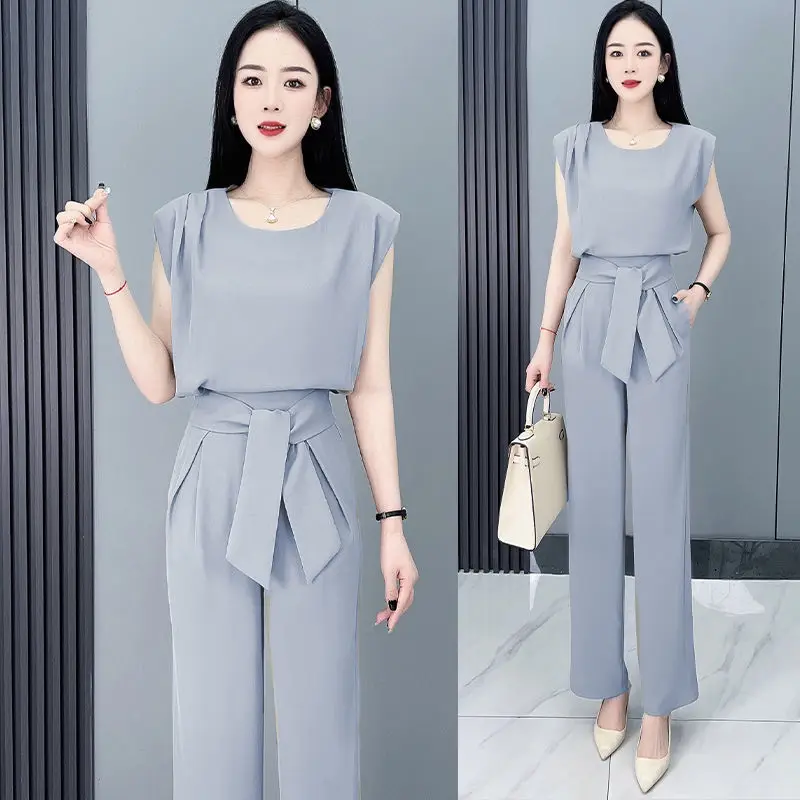 Women Raglan Sleeve T-shirt Wide Leg Pants Suit 2024 New Summer Clothes Casual Fashion Office Tops Bell-bottoms 2 Two Piece Sets