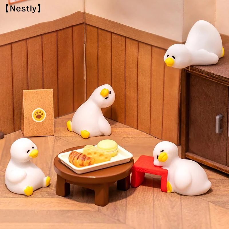 7Pcs Lazy Duck Mini Resin Figurines Adorable Cartoon Design Multiple Poses For Desktop Decor Fairy Garden Home Ornaments〔Nest〕