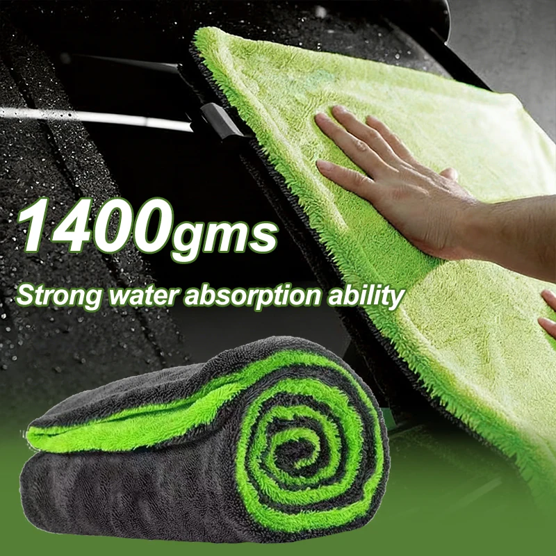 1400GSM Full-Size SUV Truck Drying Towel Double-Sided Microfiber Twisted Yarn Technology High Absorbency And Scratch-Resistant