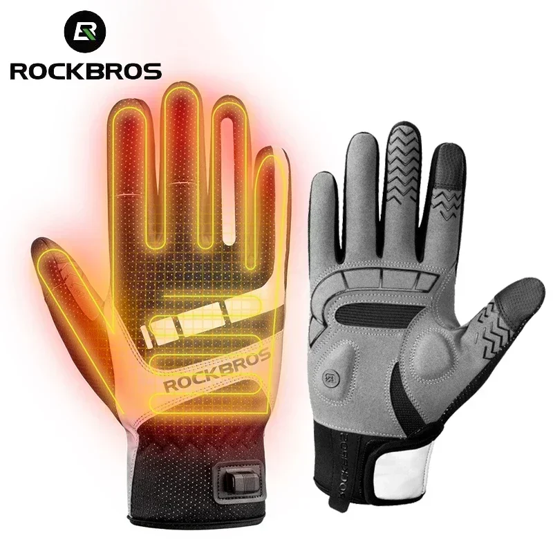 ROCKBROS Heated Gloves Full Finger Men Women Motorcycle Bicycle Winter Cycling Gloves Warm Breathable Windproof USB Heat Mitten