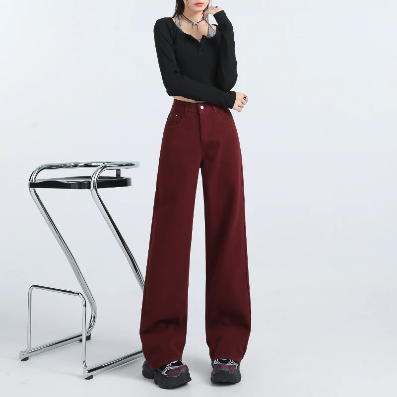 Red Jeans Women New Arrival Women's Ankle-Length Jeans Loose Wide Leg Denim Pants