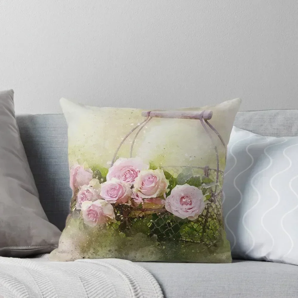 

Vintage Shabby Chic Pink Roses In Basket Throw Pillow Plaid Sofa Decorative Sofa Cushion covers for pillows pillow