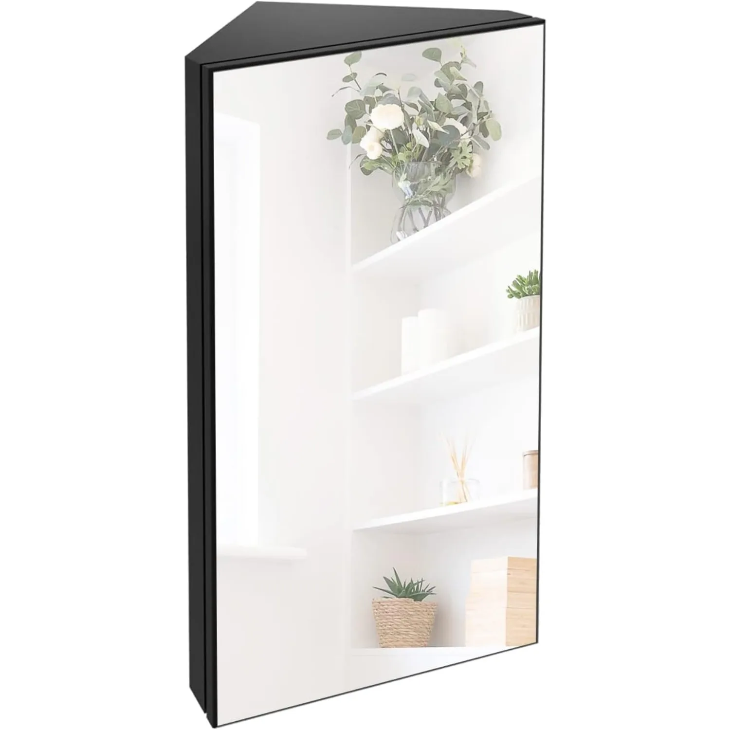 24" Bathroom Corner Medicine Cabinet W/Mirror, Single Door Bathroom Black Wall Mount Mirror Cabinet, Customized