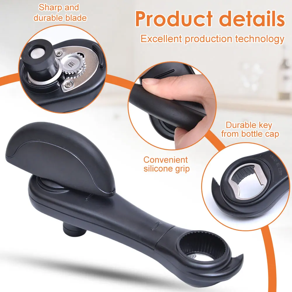 

Stainless Steel Multi-Function Can Opener & Bottle Opener Easy Grip Manual Jar Opener for Kitchen Durable & Safe Household Tool