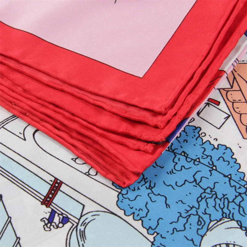 Luxury Brand Water City Manual Hand Rolled Twill Silk Scarf Women Curled Square Scarve Foulard Femme Wrap Bandana Hijabs 90CM image 6