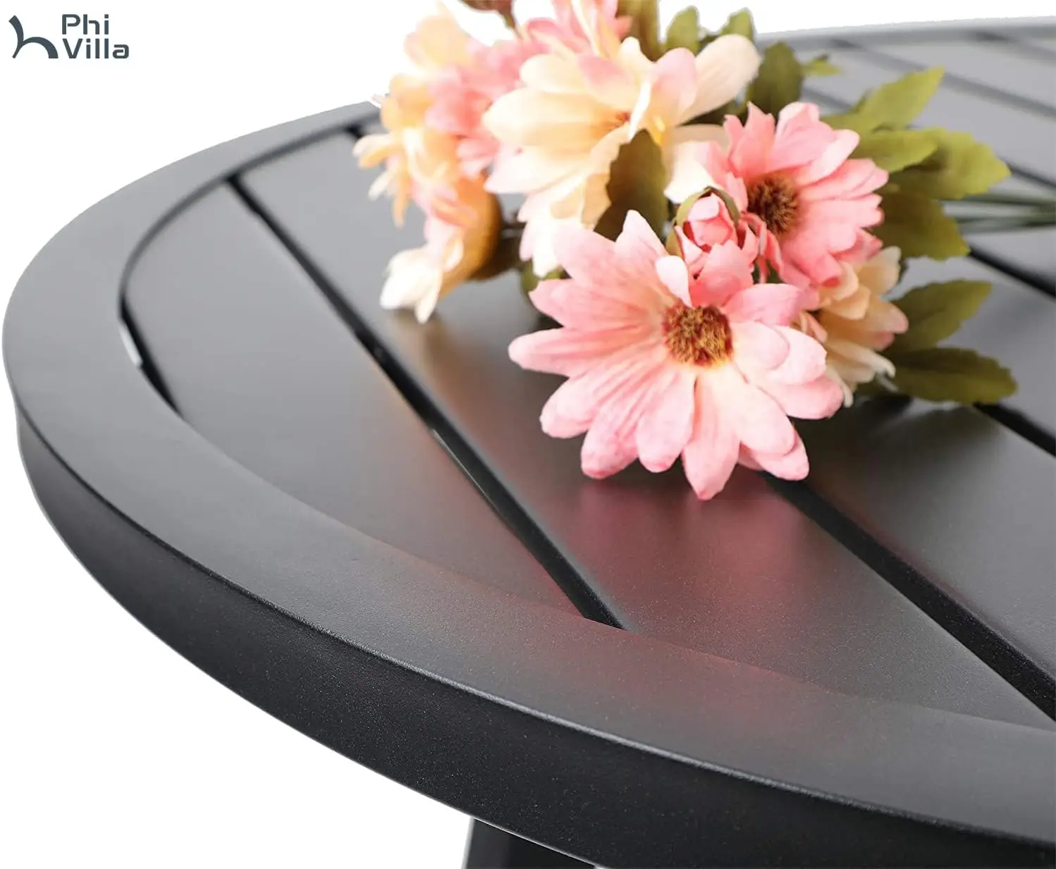 3ピースアウトドアビストロセット、丸い金属製テーブルと椅子2脚