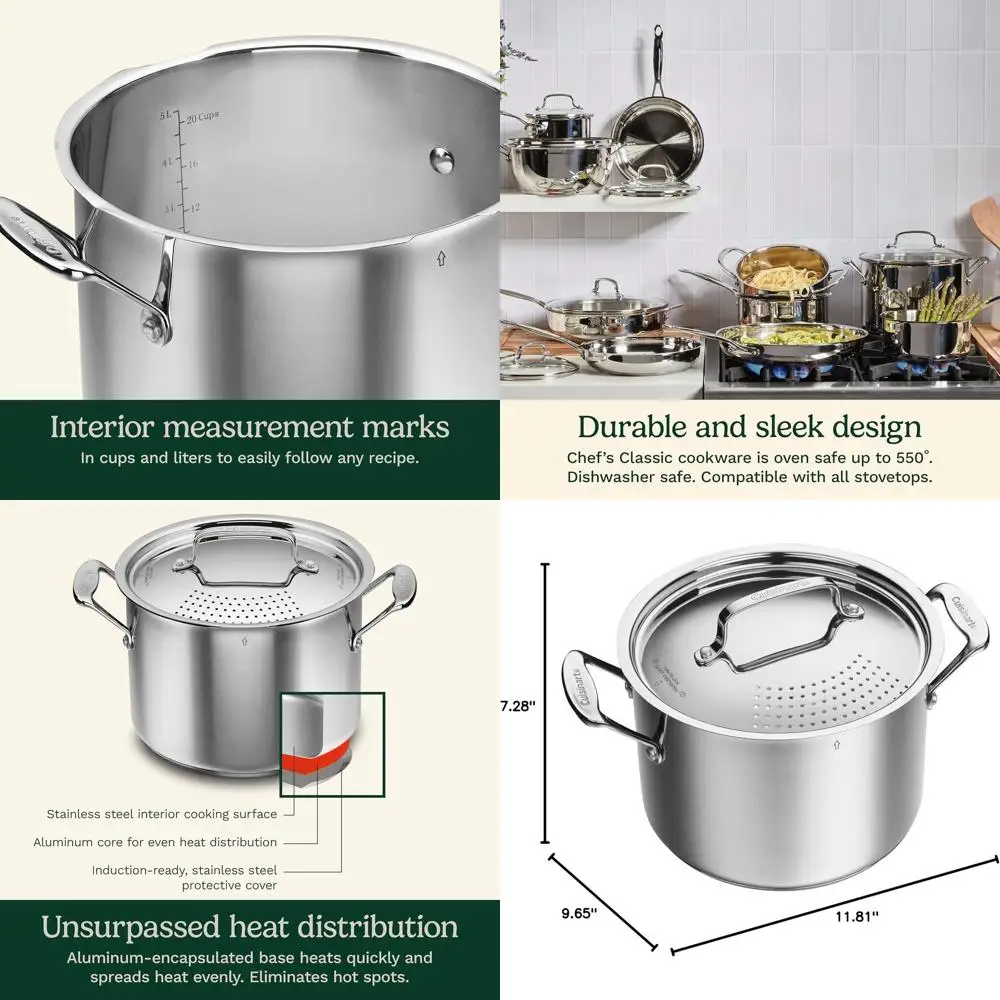

766S-22 6 Qt. StainlSteel Pasta Pot w/Straining Cover Che's-Classic-Stainl-Cookware-Collection, 6-Quart