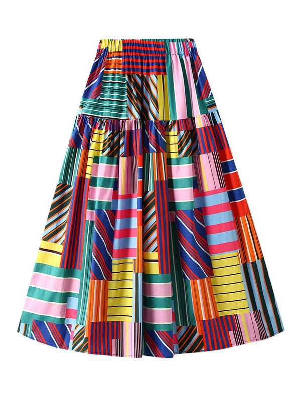 

Женская юбка трапециевидной формы с цветочным принтом средней длины и высокой талией, уличная однотонная летняя длинная юбка в европейском и американском стиле