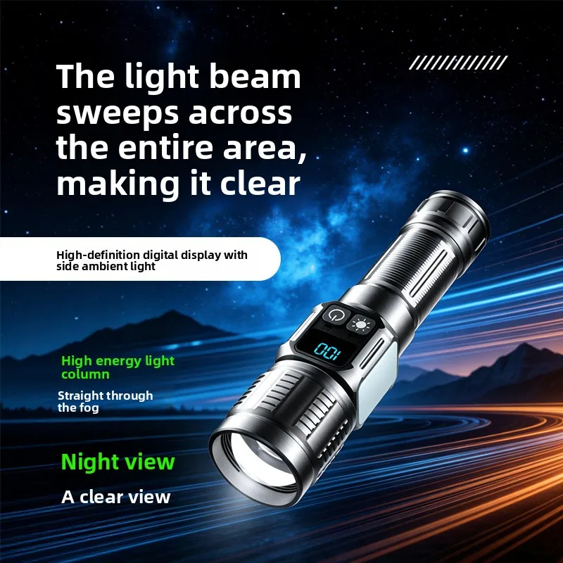 Trace Digital Display Magnetic Multi Function Field Work Light Warning Lamp Outdoor Portable Zoom Strong Flashlight Durable