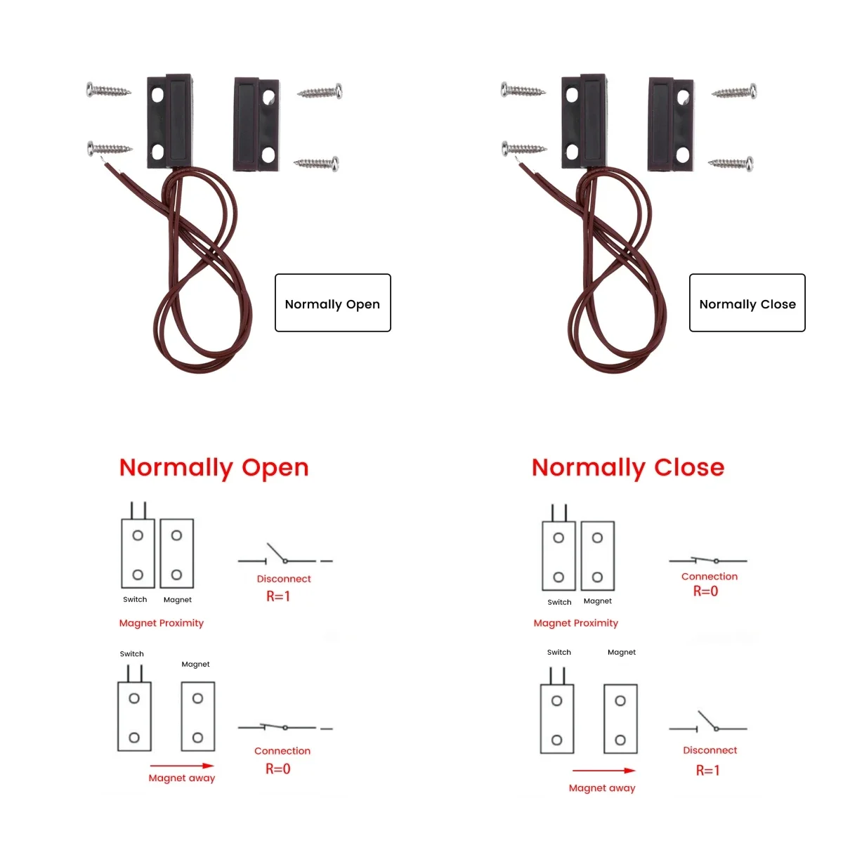 

MC-38 wired door and window sensor detector magnetic switch NC/NO, suitable for home security alarm system