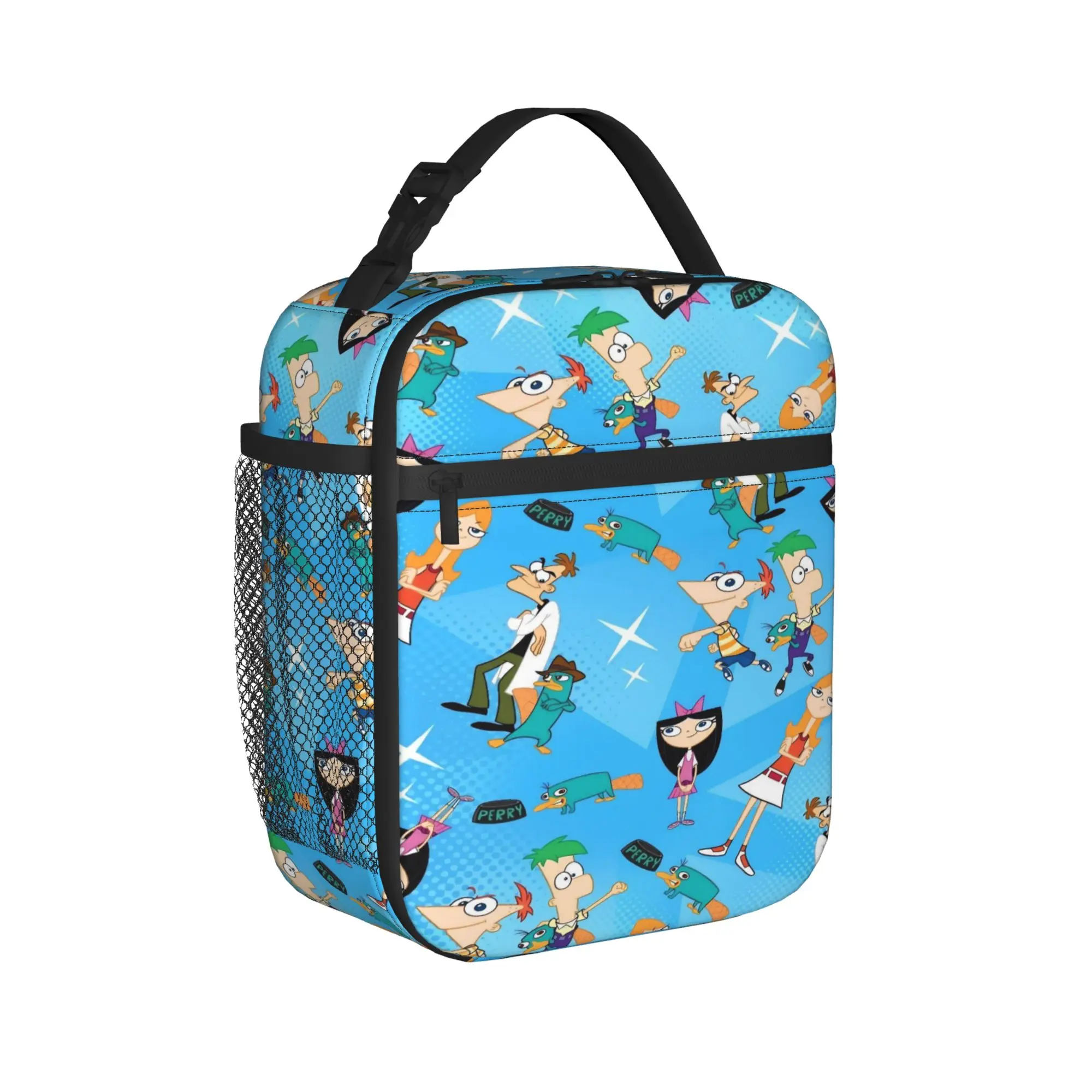 Perry the Platypus Lunch Bag Phineas and Ferbs Aesthetic Lunch Box For Women School Portable Cooler Bag Oxford Tote Handbags